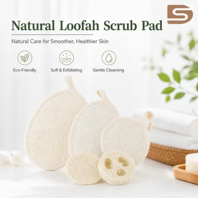 Wholesale Custom Multi-style Natural Oval/round-Shaped Body Brush with Exfoliating Loofah Simple Shower Loofah Cotton Face Pad