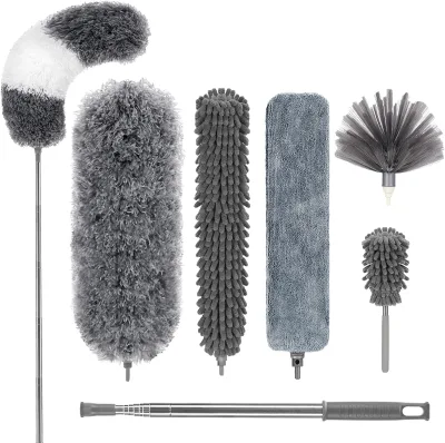 High Ceiling Fan Cleaner Duster Extension Pole 7PCS Feather Cobweb Dusters for Cleaning Webs Blinds