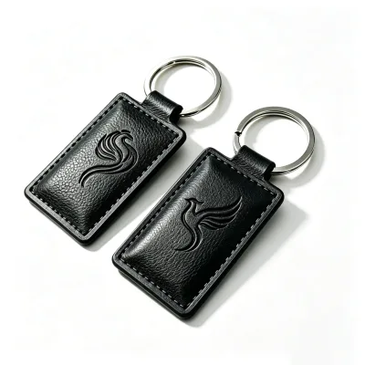 Personalized Luxury Leather Keychain Black Genuine Leather Key Tags for Advertising Gift