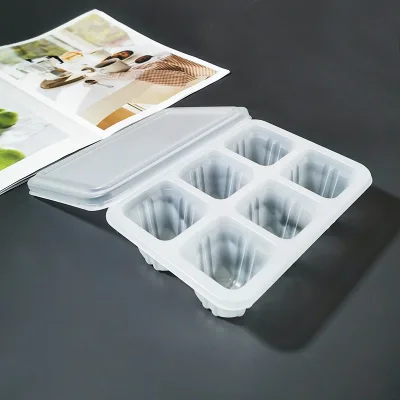 Pastry Dough Disposable Translucent Rectangle Container 6-Compartment Cake Shao Mai Box Plastic PP Freeze-Resistant Packaging