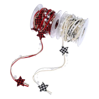 DIY Gift Wrapping Ribbons Accessories Home Decor Christmas Decor Red and Black Checkered Five-pointed Star Ribbon