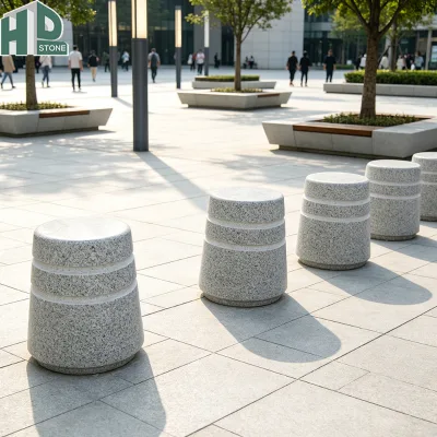 Factory Direct Outdoor Safety Stone Pillar G603 Sesame White Granite Bollards for Parking Lots & Street Road Projects