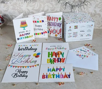 Colorful Printing Happy Birthday Cards with Note Card and Envelope