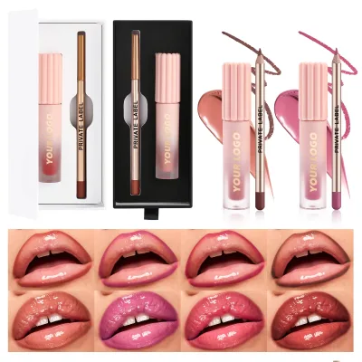 Private Label Vegan Luxury Liquid Lip Makeup Kit High Quality Matte Waterproof Non-Stick Pink 58-Color Glossy Lipgloss Lipliner