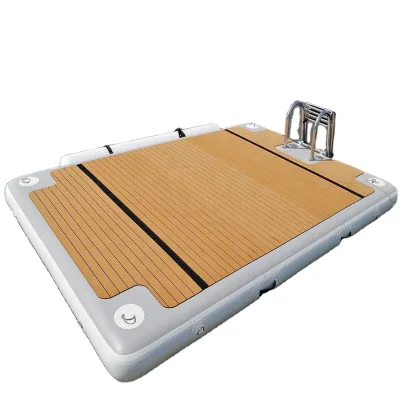 Inflatable Dock Inflatable Dock Platform 7 X 7 FEET Inflatable Fishing Pontoon Drop Stitch PVC Floating Swimming Dock Platform