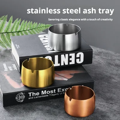 Tall Stainless Steel Ashtray Thickened Custom Logo Cigarette Holder Stylish Minimalist Creative Vintage Environmental Friendly