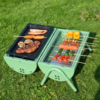 Foldable Double Open Charcoal Grill 4KG Portable Powder Coated Iron Tabletop BBQ Stove Baking Pan for 2-4 Persons Camping