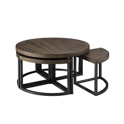 Best Selling Cheap Round Wooden Coffee Table w 4 Stools Coffee Table with Stools