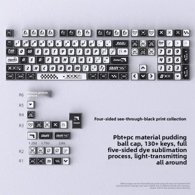 In-stock Wholesale Printed Black Pudding Keycaps Four-sided Translucent PBT Material Dye-sublimation 119 Keys Small Full Set