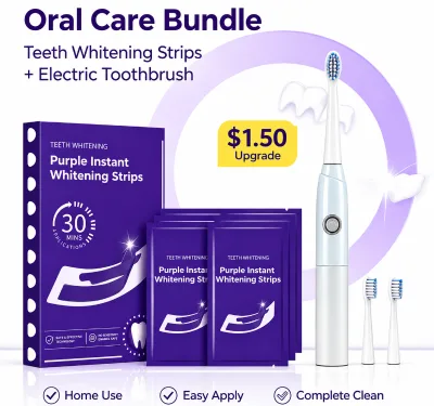 Purple Color Correcting Peroxide Free Teeth Whitening Strips Battery Electric Toothbrush Set 30 Mins Fast Effect Sensitive Free