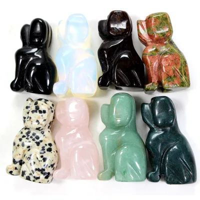 Wholesale High Quality Natural Stone Hand-carved Small Size Crystal Animals Dog for Decoration