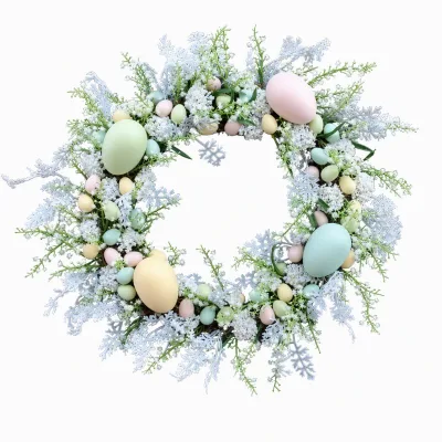 Easter Wreath Silvery Dusty Miller Foliage Pastel Eggs Baby Breath Flowers Spring Door Hanging Decor 45cm 55cm