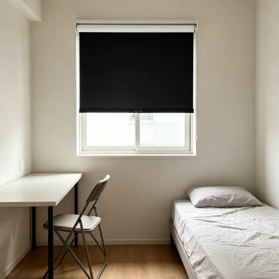 Black Polyester Cordless Spring Roller Blinds Total Light Blocking Waterproof Safe Window Covering for Villa