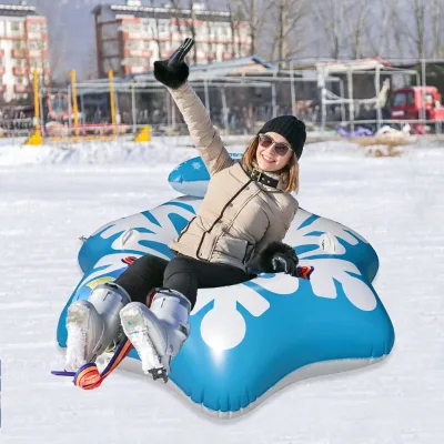 Snowflake Inflatable Skiing Ring Thickened PVC Snow Tube with Integrated Pillow