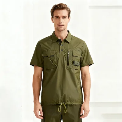 OEM Custom Manufacturer Button up Turn-down Neck Short Sleeve Oversized Polo Shirt Outdoor Fishing Shirts With Tee Pocket