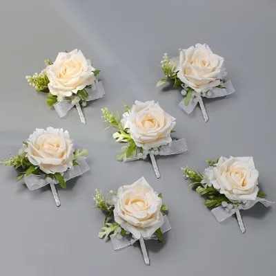High Quality Professional Ivory White Modern Romantic Boutonniere for Men and Bride Classic Wedding Accessories