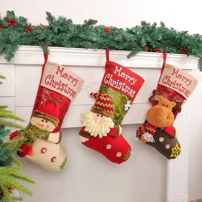 Christmas Xmas Large Handmade Stockings Santa Claus Snowman Snowflake Christmas Tree Cute Candy Gift Toy Bags