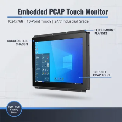 10.4/12.1/15/17/19 Inch Industrial Touch Monitor Waterproof IP65 Touch Screen Embedded Capacitive Display for Vending Machine