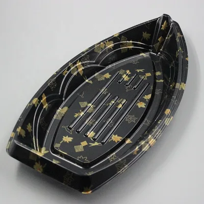 Black Boat Shaped Takeaway Fruit Dessert Sushi Packaging Box Sushi Packaging Box Disposable Bread Packaging Box