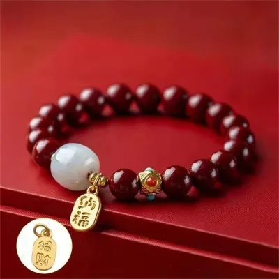 Handmade Lucky Red String Bracelet with Ceramic Beads and Diamond Glass Stone Fengshui Cinnabar Bracelet for Women Girls