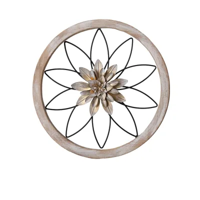 Wall Decoration Living Room Entryway Vintage Wall Hanging Set of 3 Round Wooden Frame Flower Wall Decoration