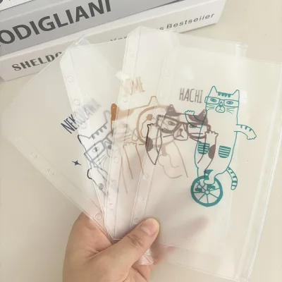 Cross-border A6 4-pack PVC Binder Zipper Bags with Cute cat Design Binder Ring Storage Refill Set