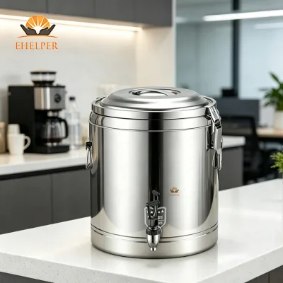 10L Stainless Steel Double Wall Insulated Bucket Thermal Beverage Barrel for Milk Tea Coffee Shop