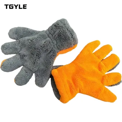 OuSure Dual-Sided Microfiber Five-Finger Car Cleaning Glove 26cm*30cm Orange/Gray/Coral Fleece Wash Mitt Household Cleaning