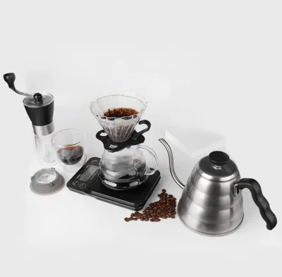 Outdoor Hand Made Coffee Pot Convenient Gift Box Set Camping Mountaineering Hand Ground Coffee Set