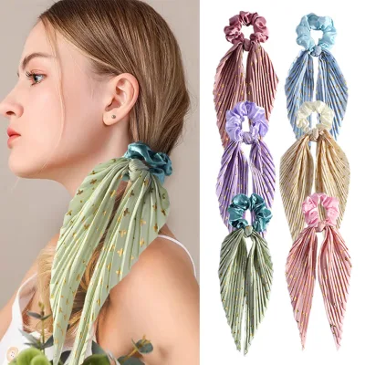 European and American Style Ribbon Scrunchies Women Tie Ponytail Headband Hair Accessory Elastic Hair Band for Girls