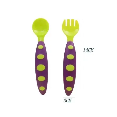 Portable Baby Food Feeding Spoon Fork Learning Cutlery Non-Slip Handles Feeding Training Cutlery Baby Cutlery