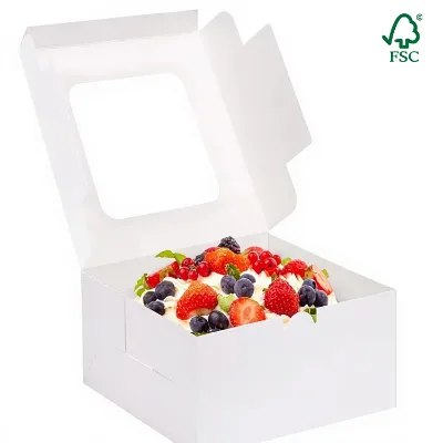 Wholesale White Window Cake Boxes Recyclable Custom Logo Bakery Box for Birthday Party Supplies Multi Sizes