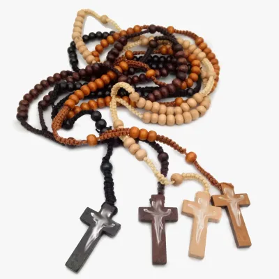 Wholesales Wooden Rosary Beads Rosaries Religious Catholic Oval Rosary Necklaces Jewelry Gifts