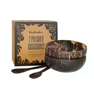 Low MOQ Customized Natural Original Coconut Bowl Polished Biodegradable Natural Coconut Spoon Long Lasting Coconut Shell Bowl