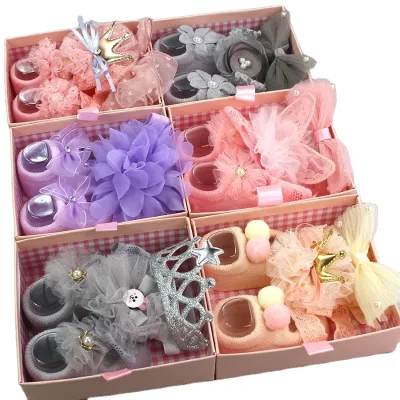 Audited Hair Accessories Factory Wholesale Cute Girls Hairband Baby Headband and Socks Shoe Set for Newborn Baby Gift Set