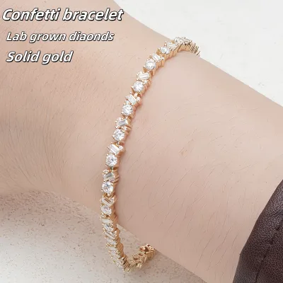 10K 14K Confetti Multi Shape Lab Diamond Tennis Bracelet Solid Gold Tennis Cluster Bracelet Diamant Im Labor Engagement