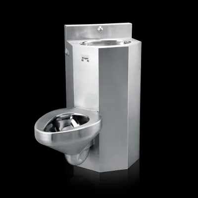 Kuge Institutional Floor Mounted Stainless Steel Combination Toilet with Wash Basin for Correctional Facilities