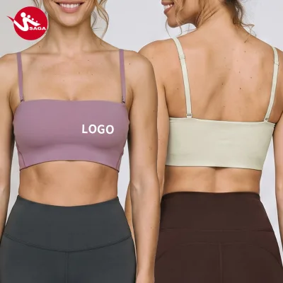 Custom OEM 77% Nylon+23% Spandex Comfortable Naked Feel Pilates Yoga Gym Camisole Bandeau Skin-friendly Spaghetti Yoga Cami Top