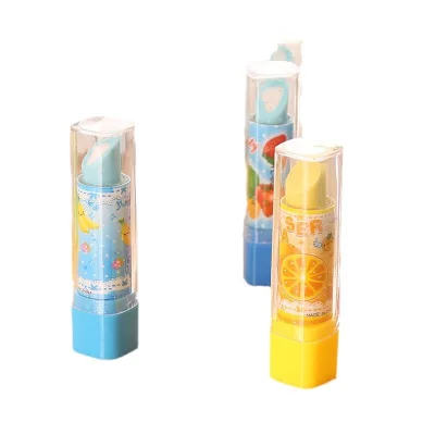Sweet Fruit Pattern Lipstick Design Push Pull Eraser Portable Pencil Rubber for School Office Children Stationery Supplies