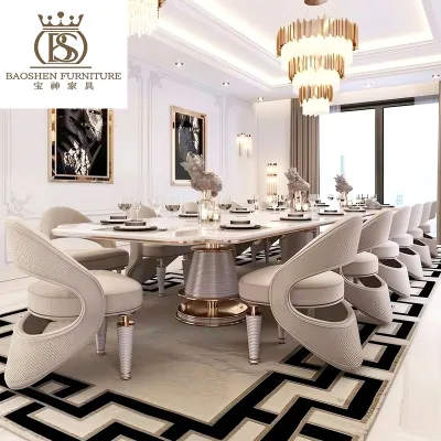 BS Italian Elegant Design Luxury Dining Room Furniture High End Villa Marble Top Dining Table Sets with 8 10 Chairs