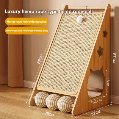 Durable Natural Sisal Cat Scratching Board Triangular Vertical Ramp Hollow Cat Cave Wear Resistant Kitten Grinding Pad