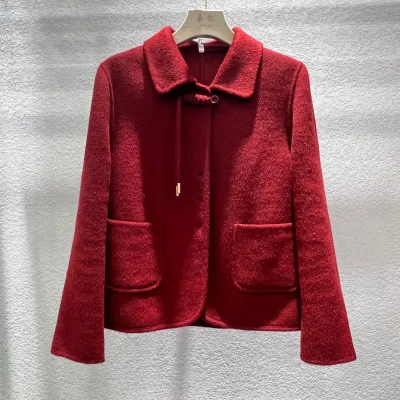 Casual Elegant Red Wool Coats for Women Single Breasted Winter Outwear