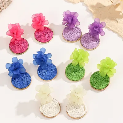 Hot Sale New Rattan Earrings for Women Summer Beach Resin Flower Earrings Dangle Drop Earrings for Vacation Party Gifts