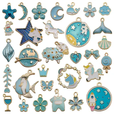 five-pointed star love earring necklace bracelet pendant diy handmade jewelry accessories 31 kinds drop oil alloy Charm pendant
