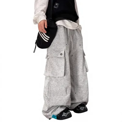 Boys Cotton Sport Sweatpants Spring/Autumn Mid Waist Elastic Korean Style Cargo Pants Trendy Workwear