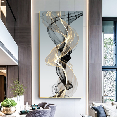 Modern Art Print Canvas Gold Black Abstract Swirls Ribbon Painting Wall Art for Room