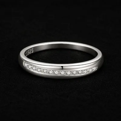 Wholesale 925 Sterling Silver Dome Wedding Band Round CZ Channel Set Top Arc Women Bridal Ring Jewelry