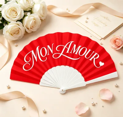 BSBH New Arrival French Style Wedding Fan Plastic Folding Fan Love Party Bride Wedding Favors Custom Design Low MOQ