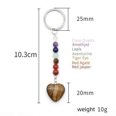 Natural Heart Love Crystal Stone Keychain Chakra Reki Healing Crystal Gemstone Bead Keyring