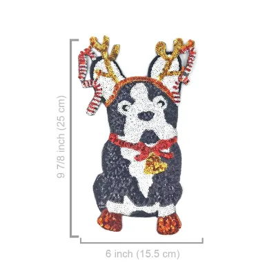 Iron On Dog Patch Christmas Theme Sequin Finish